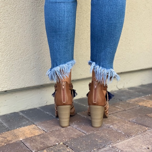 Boho Tassel Detail Embellished Block Heel Sandal - Picture 7 of 8